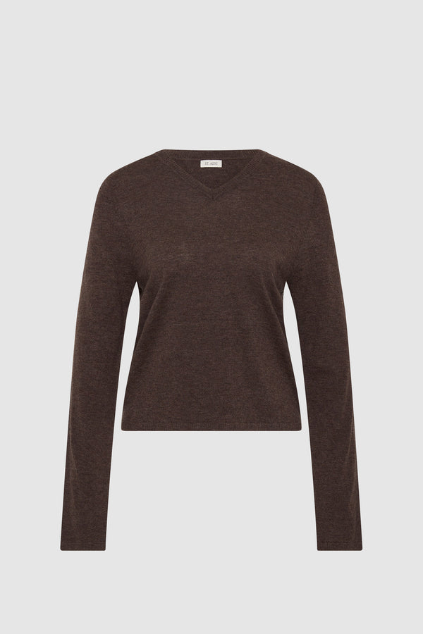 Fine Merino V Neck Sweater - Mulch