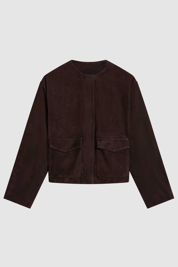 Suede Utility Cocoon Bomber - Coffee