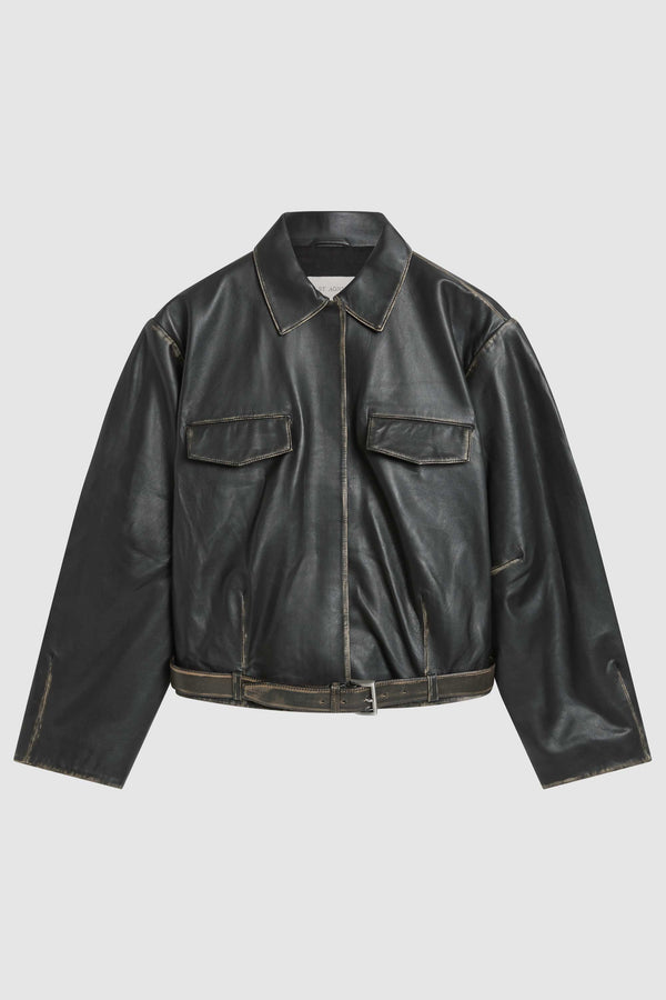 PRE-ORDER: Brushed Leather Belted Jacket - Black