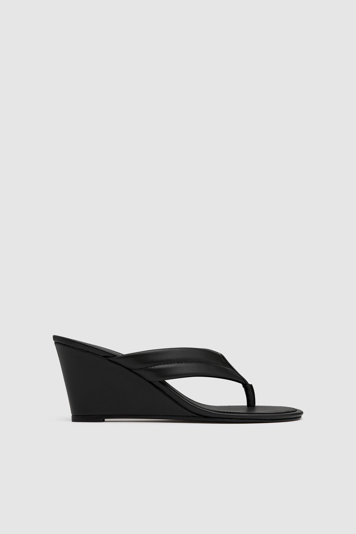 Stitch Detail Thong Wedge - Black