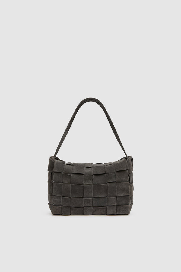 Suede Woven Envelope Mini Tote - Steel