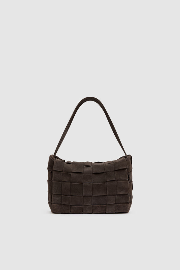 Suede Woven Envelope Mini Tote - Coffee