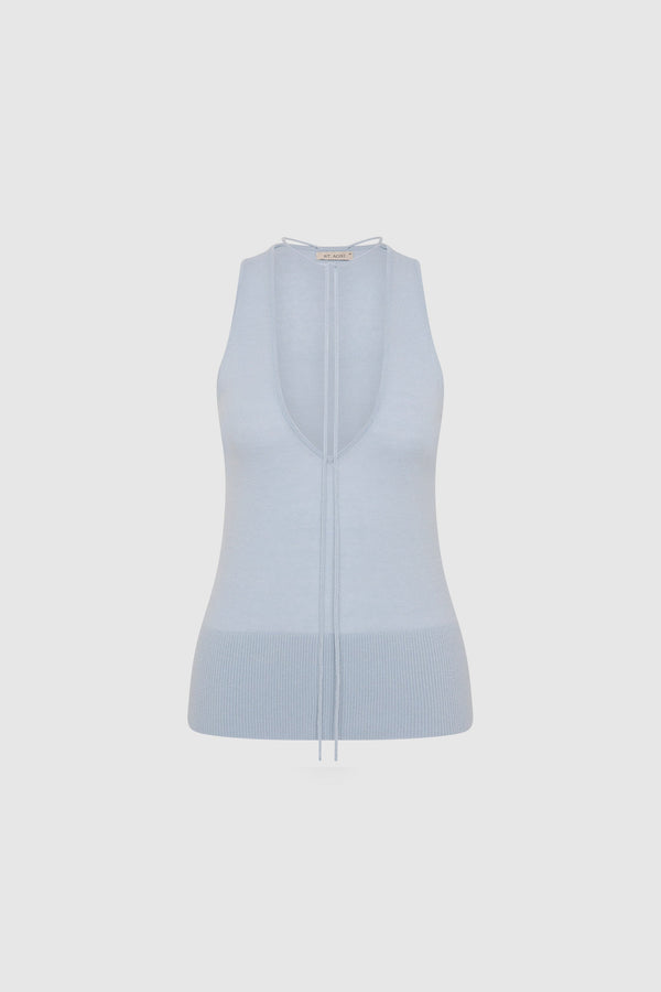 Plunge Rouleau Knit Tie Top - Light Steel