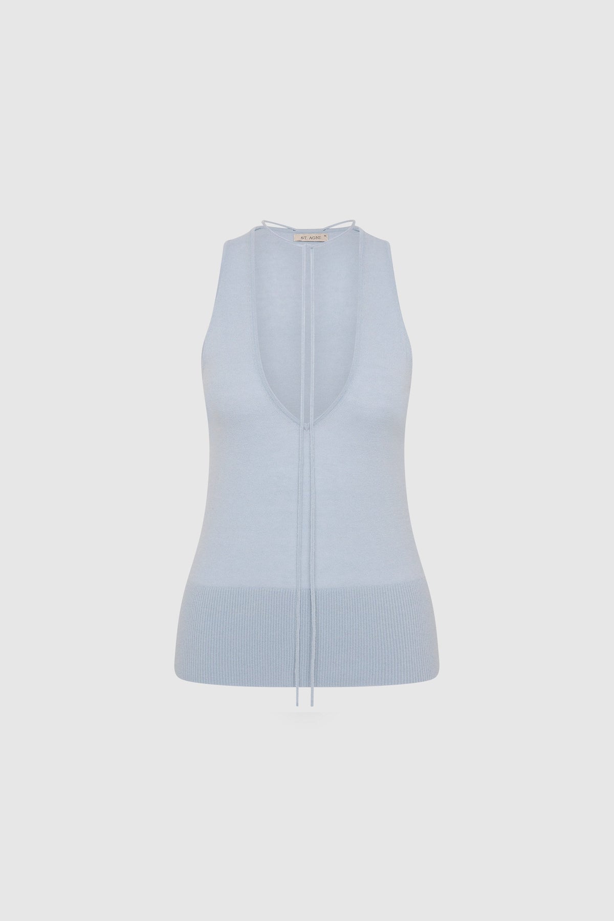 Plunge Rouleau Knit Tie Top - Light Steel