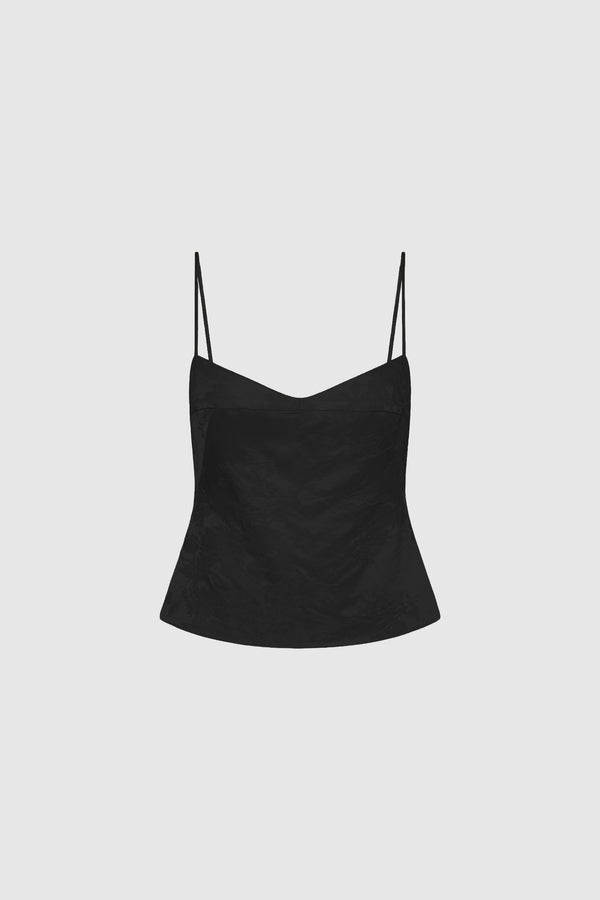 Silk Wool Jacquard Cami - Black