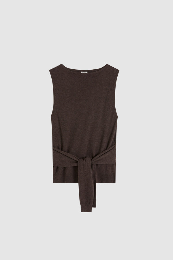 Fine Merino Tie Waist Top - Mulch