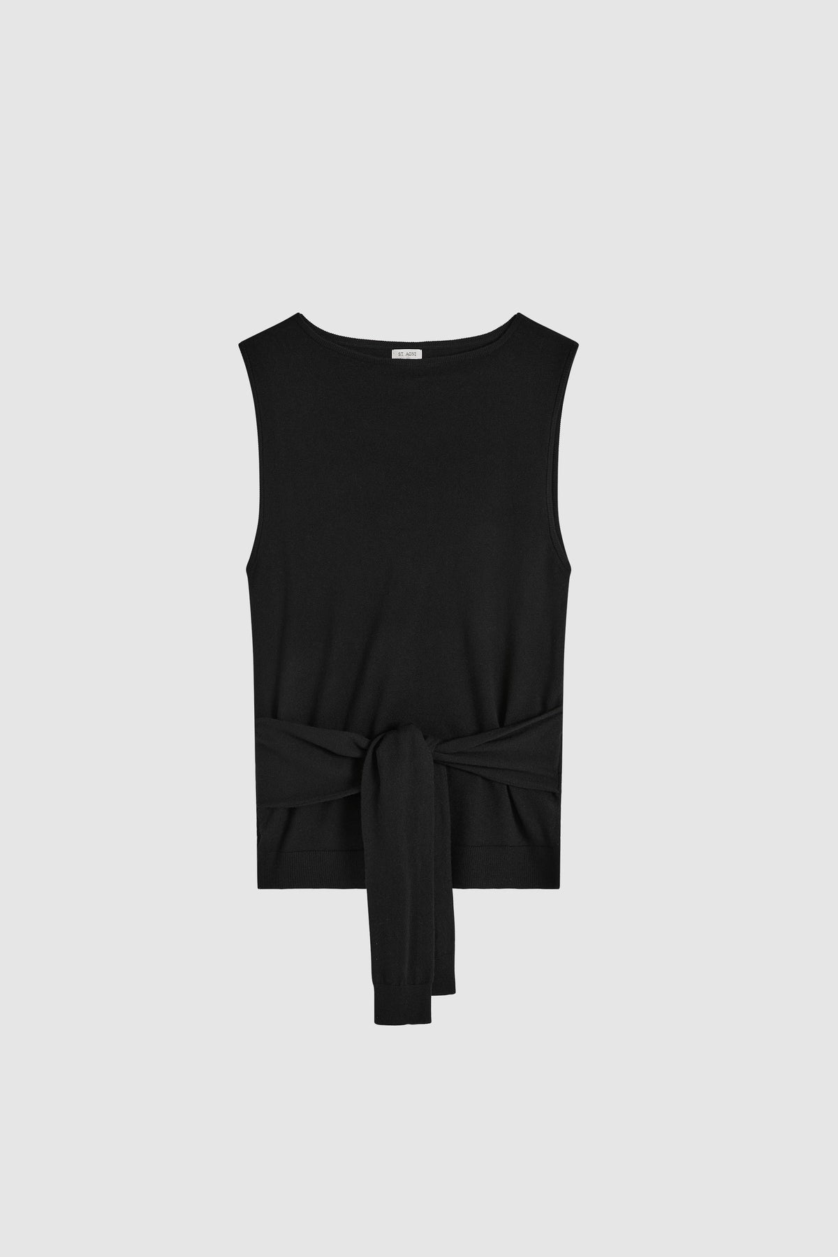 Fine Merino Tie Waist Top - Black