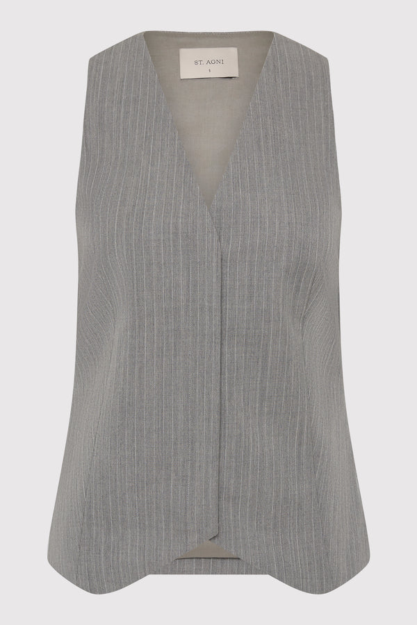 Pinstripe Wool Vest - Grey Pinstripe