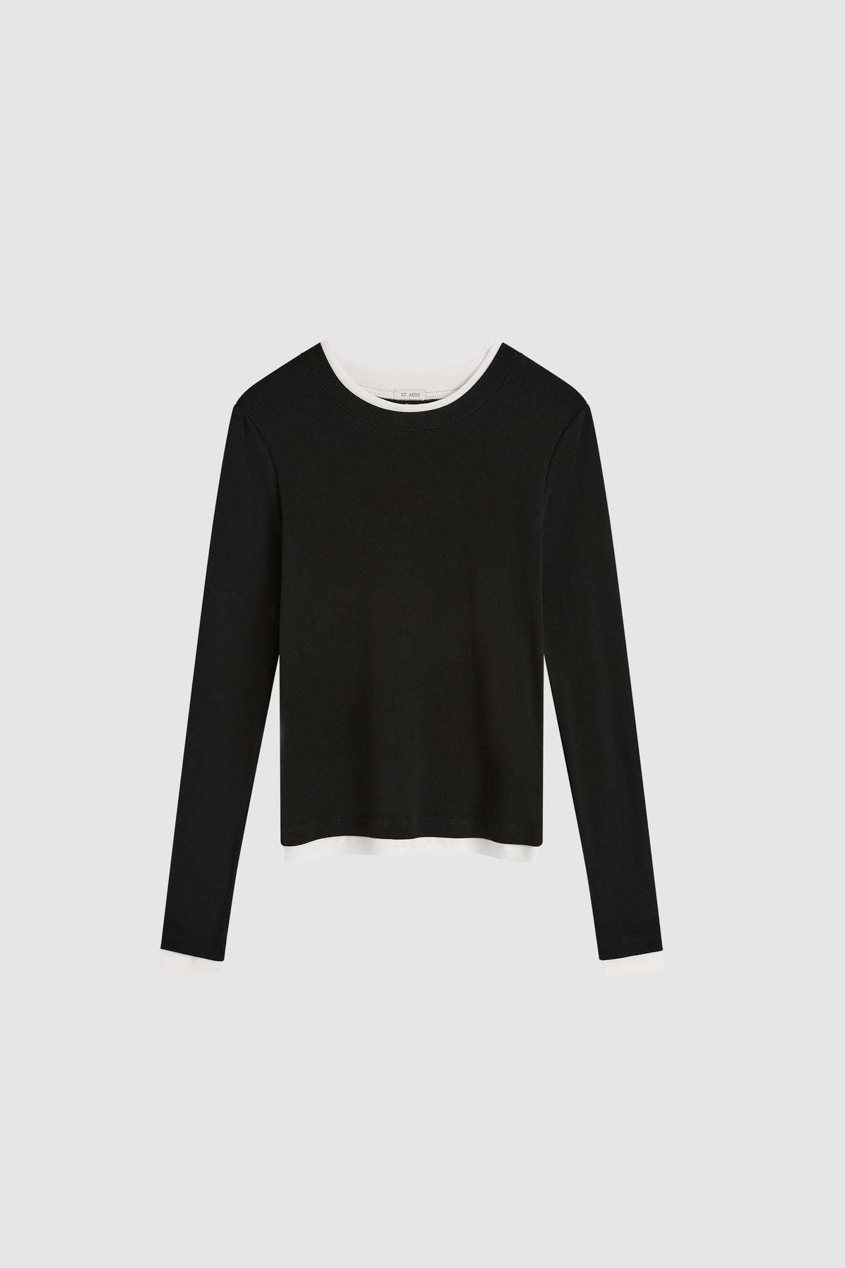 Organic Cotton Layered Long Sleeve Top - Jet Black
