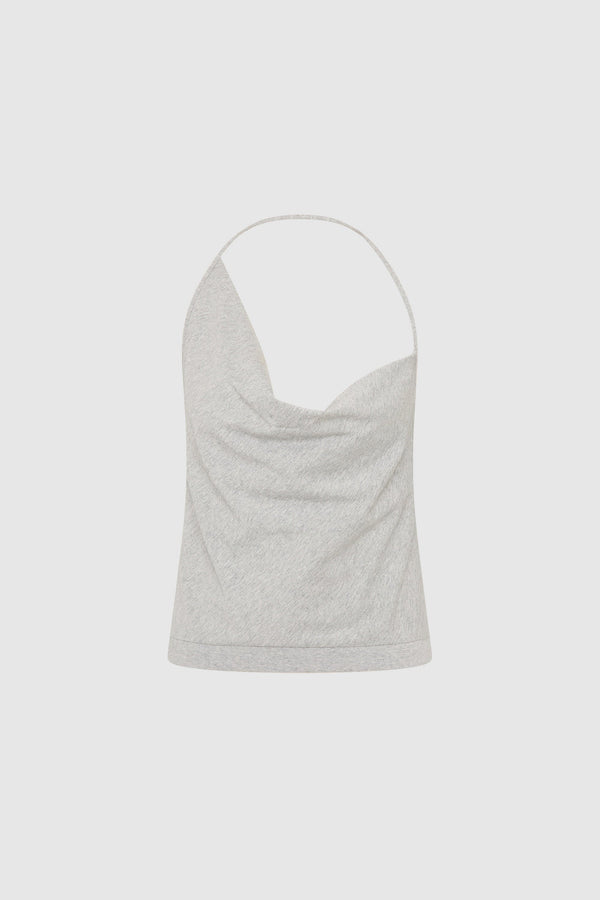 Cotton Jersey Halter Top - Light Grey Marle