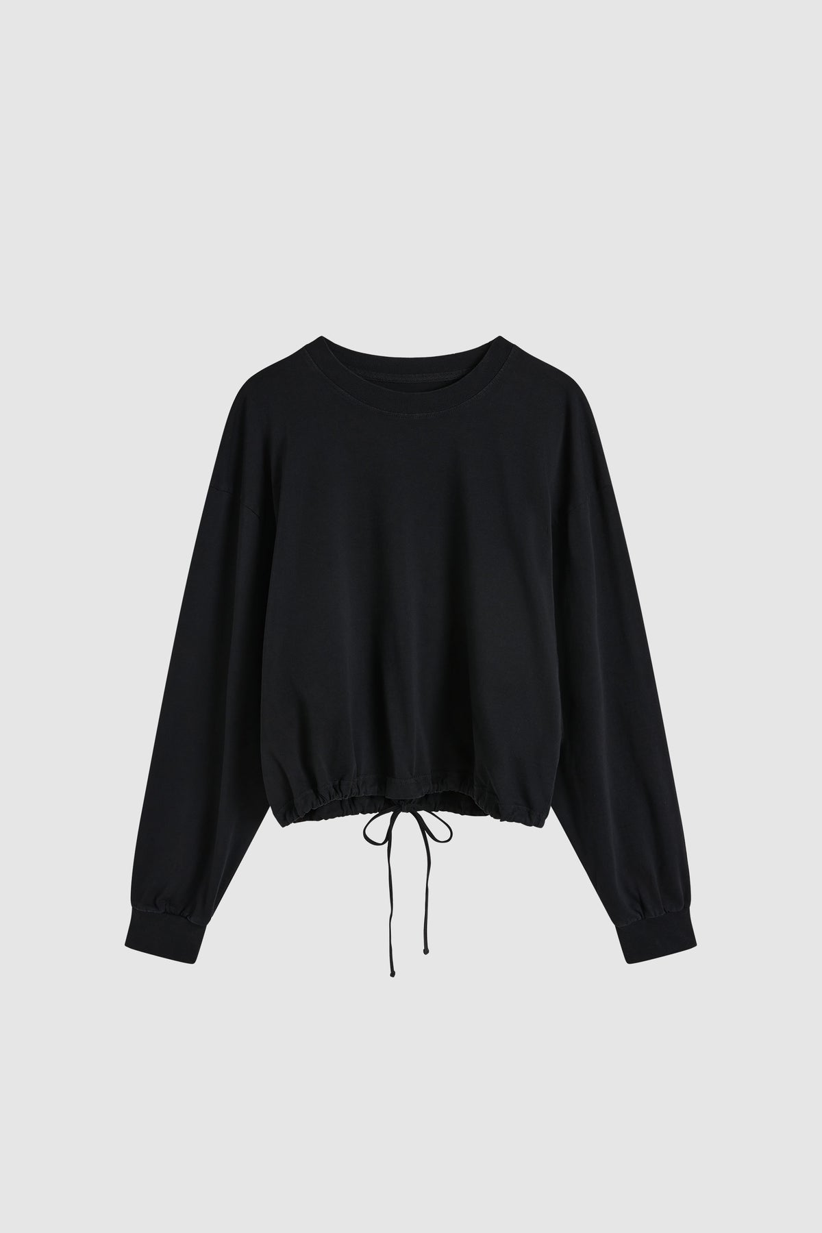 Drawstring Long Sleeve Top - Black