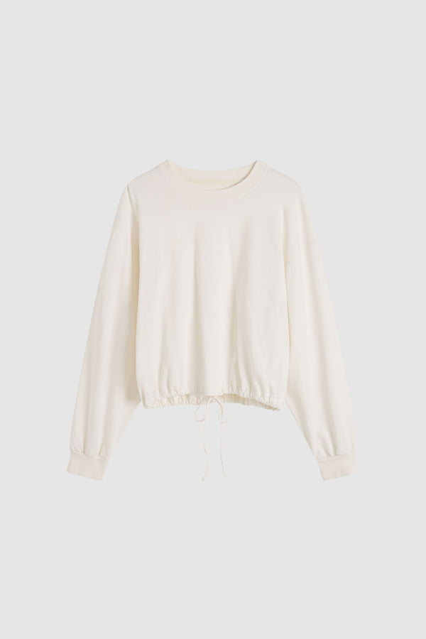 Drawstring Long Sleeve Top - Off White