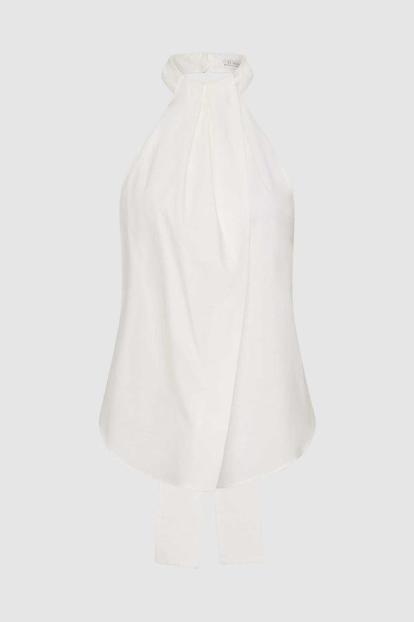 Oxford Halter Tie Back Top - White