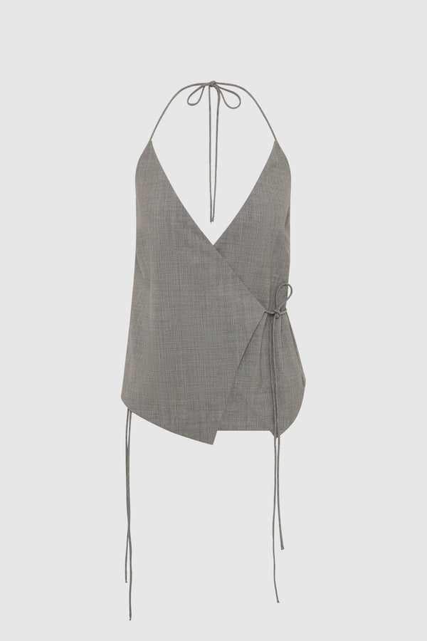Wool Rouleau Halter Top - Pumice