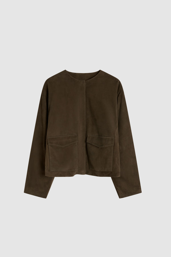 Suede Utility Cocoon Bomber - Khaki