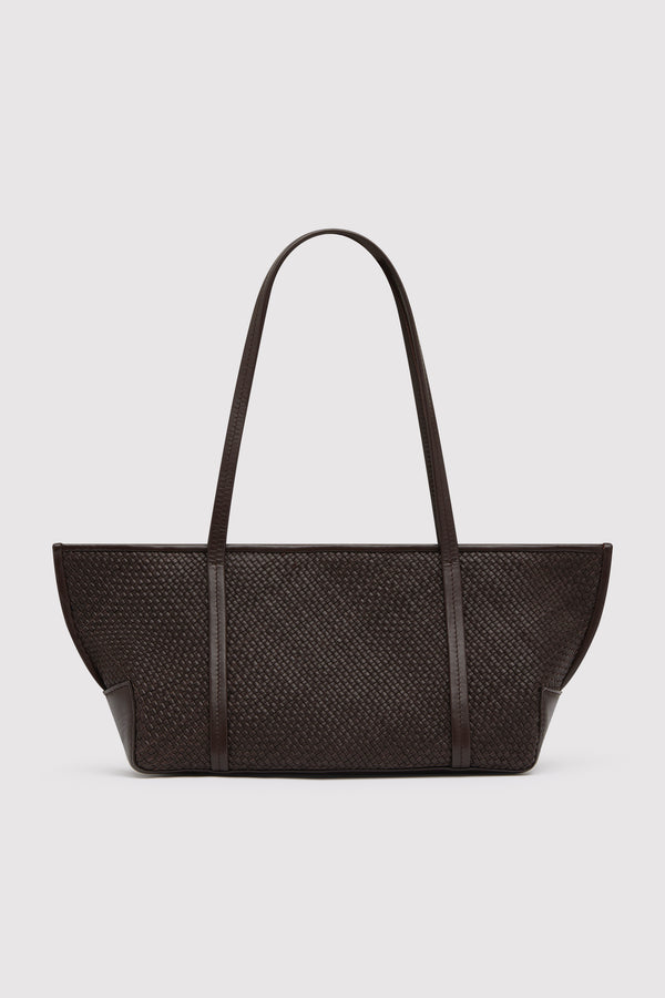 Woven Slim Bateau Tote - Coffee