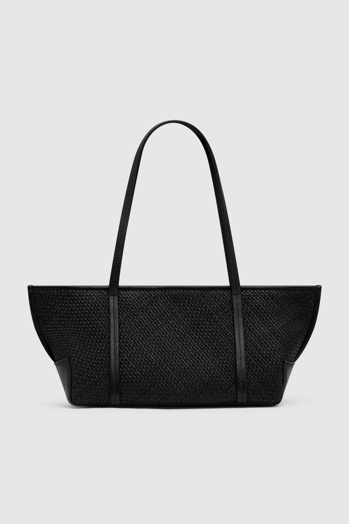 Woven Slim Bateau Tote - Black