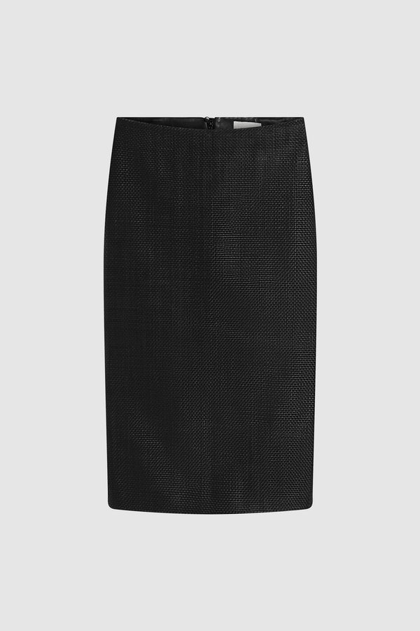Woven Leather Skirt - Black