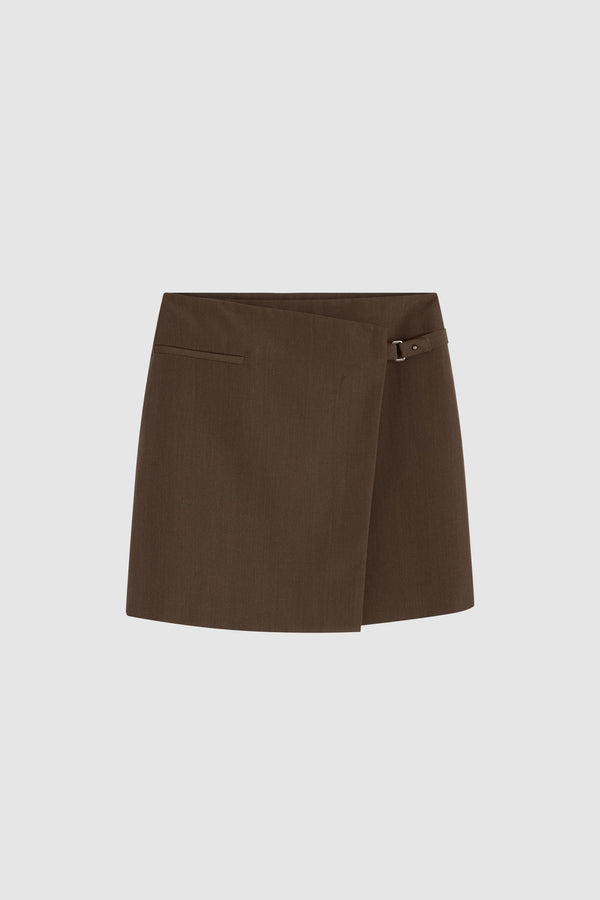 Silk Canvas Wrap Skirt - Mud