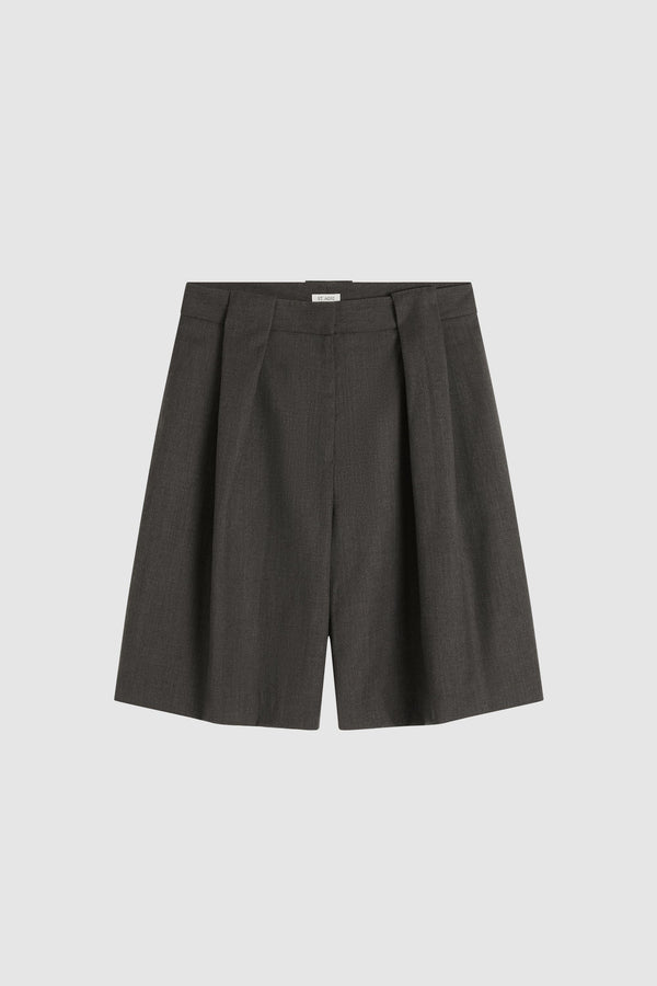 Wool Pleat Loop Shorts - Mulch