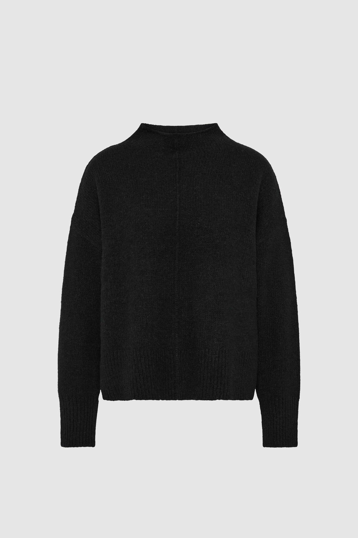 Wool Blend Mock Neck Sweater - Black