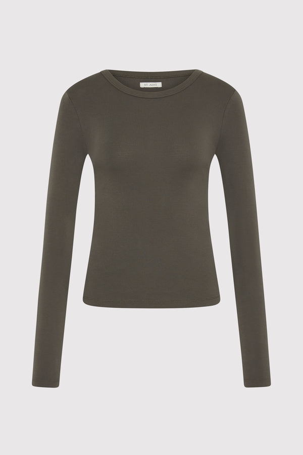 Organic Cotton Long Sleeve Top - Khaki