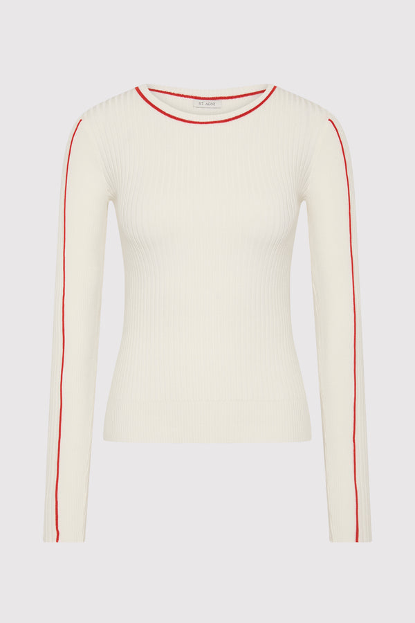Fine Line Long Sleeve Top - Off White / Red