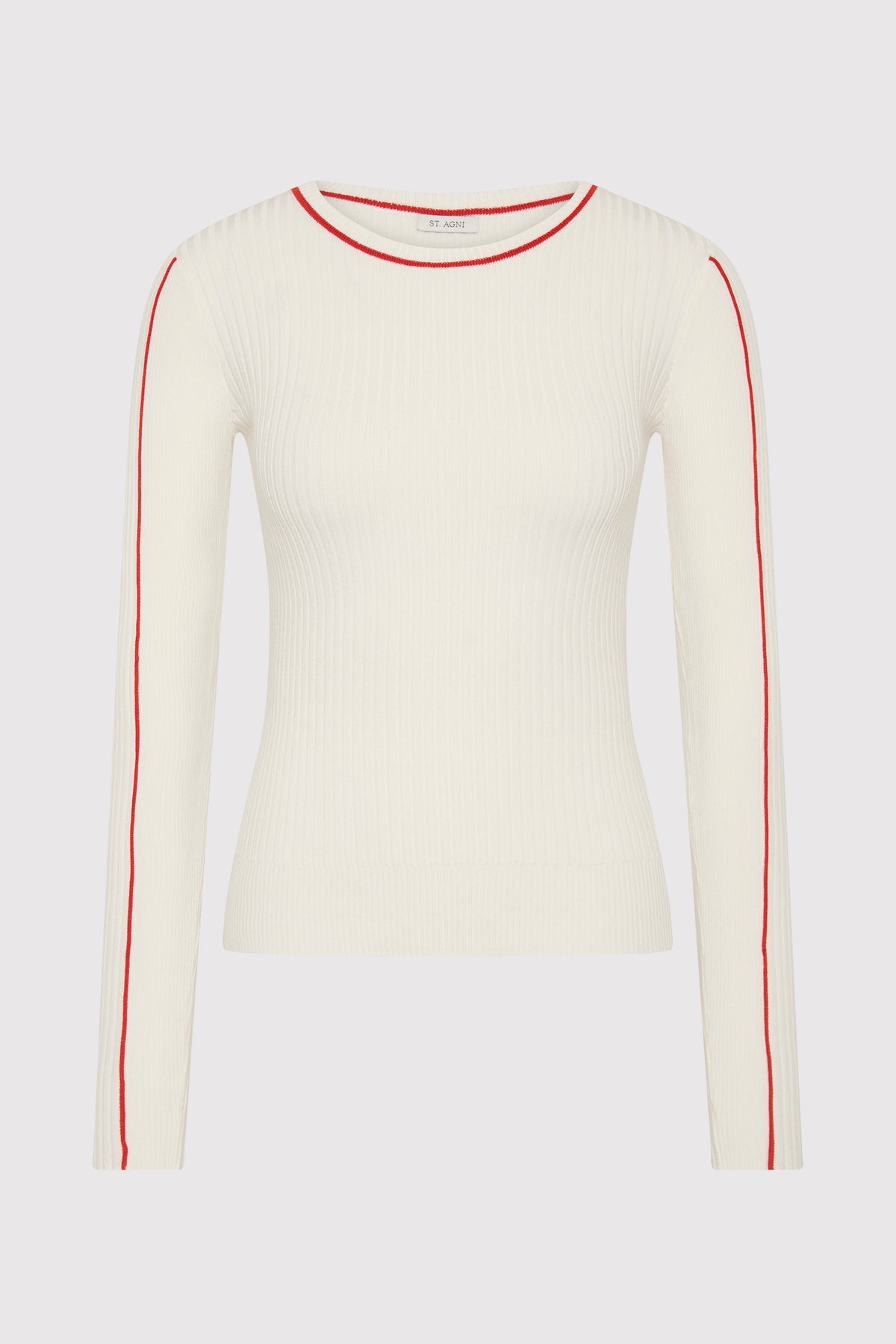 Fine Line Long Sleeve Top - Off White / Red