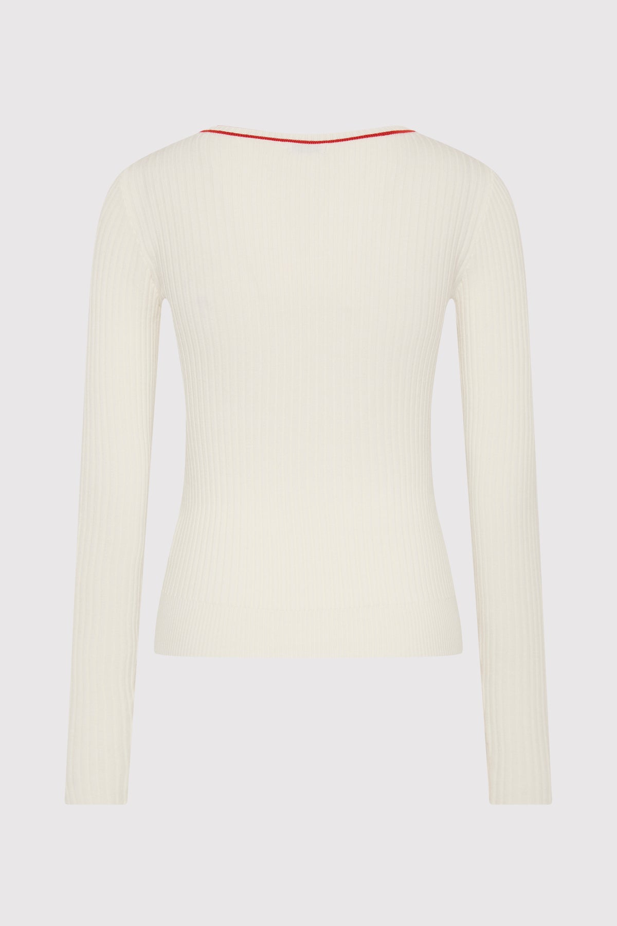 Fine Line Long Sleeve Top - Off White / Red