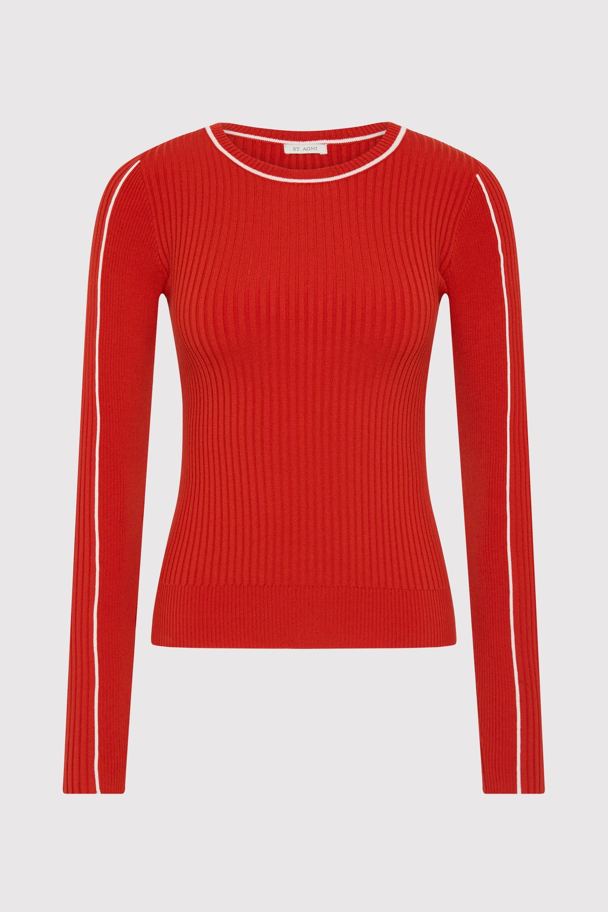 Fine Line Long Sleeve Top - Red / Off White
