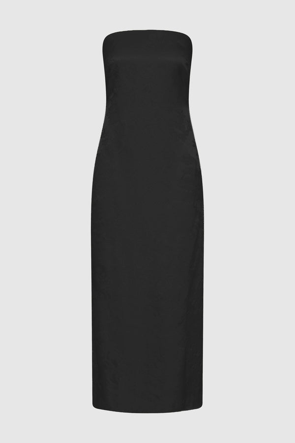 Silk Wool Jacquard Strapless Dress - Black
