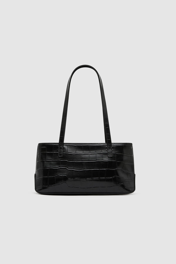 Slim Shoulder Bag - Croc Embossed Black