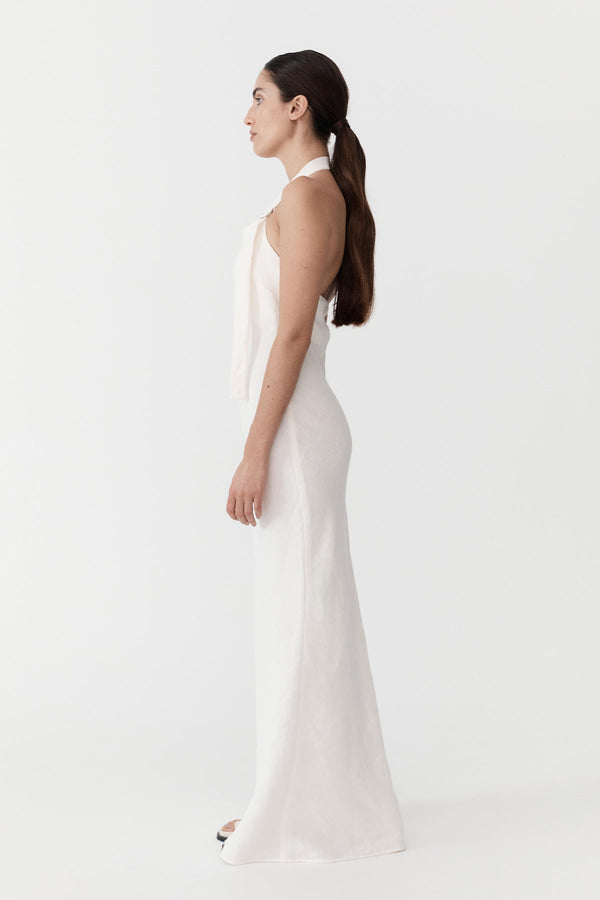 Linen Bias Maxi Dress - Ivory