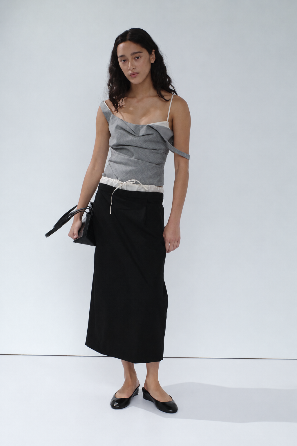 Layered Waist Column Skirt - Black
