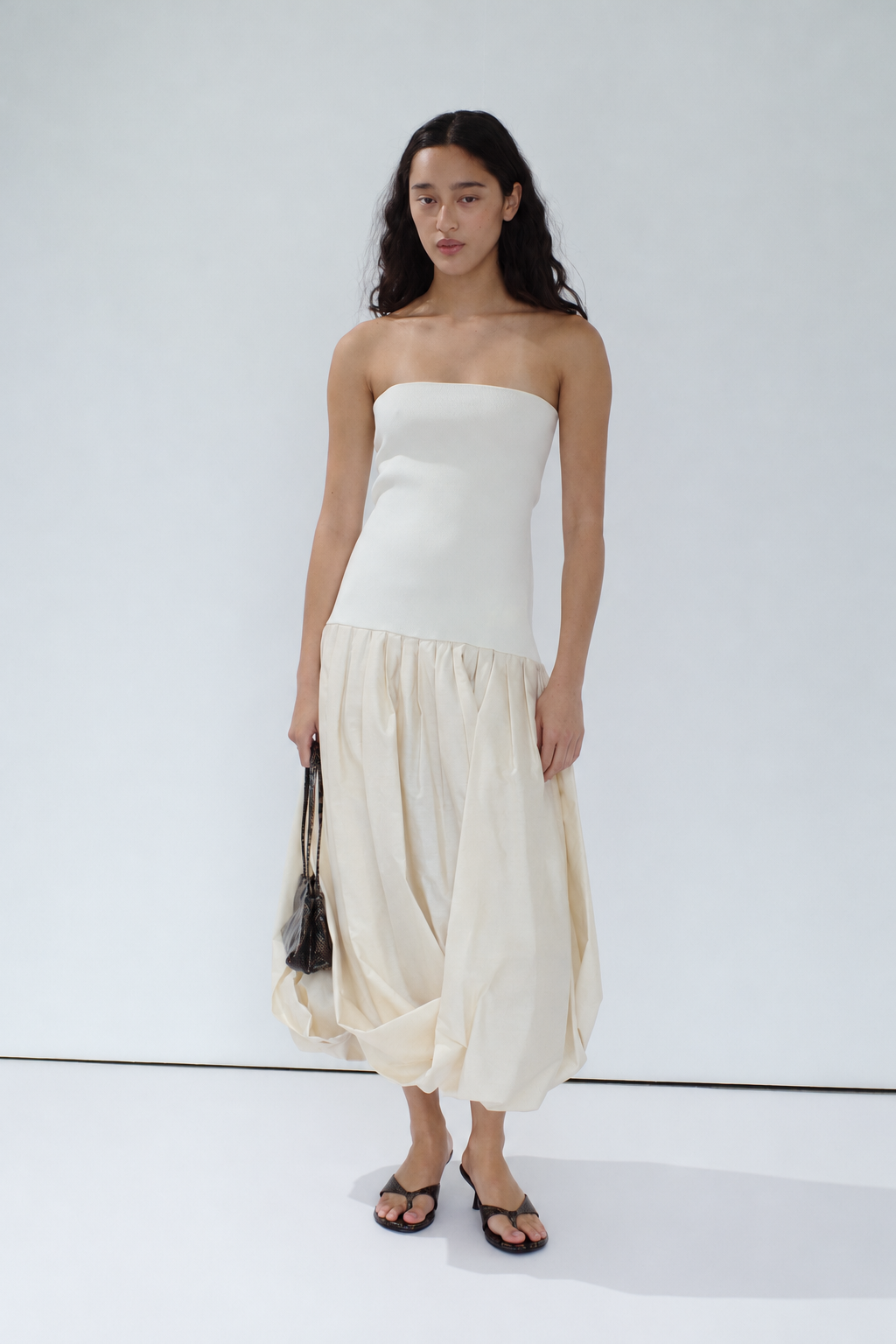 Raw Silk Asymm Balloon Dress - Cloud Cream
