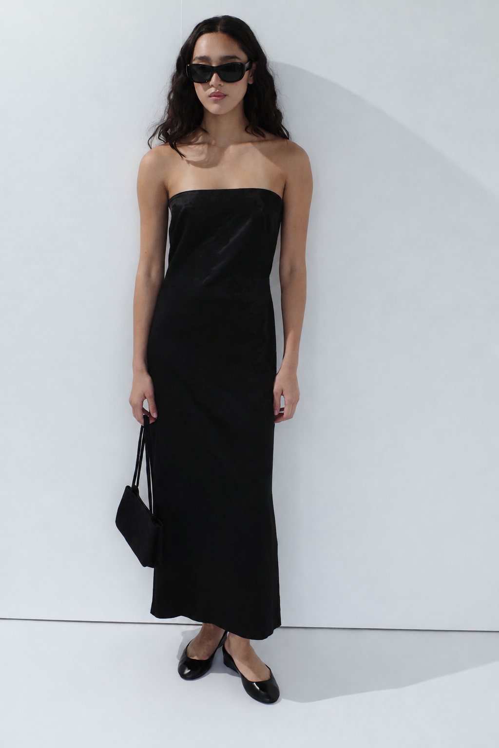 Silk Wool Jacquard Strapless Dress - Black