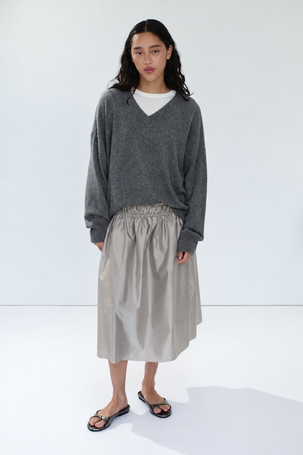 Cashmere V Sweater - Smoked Melange