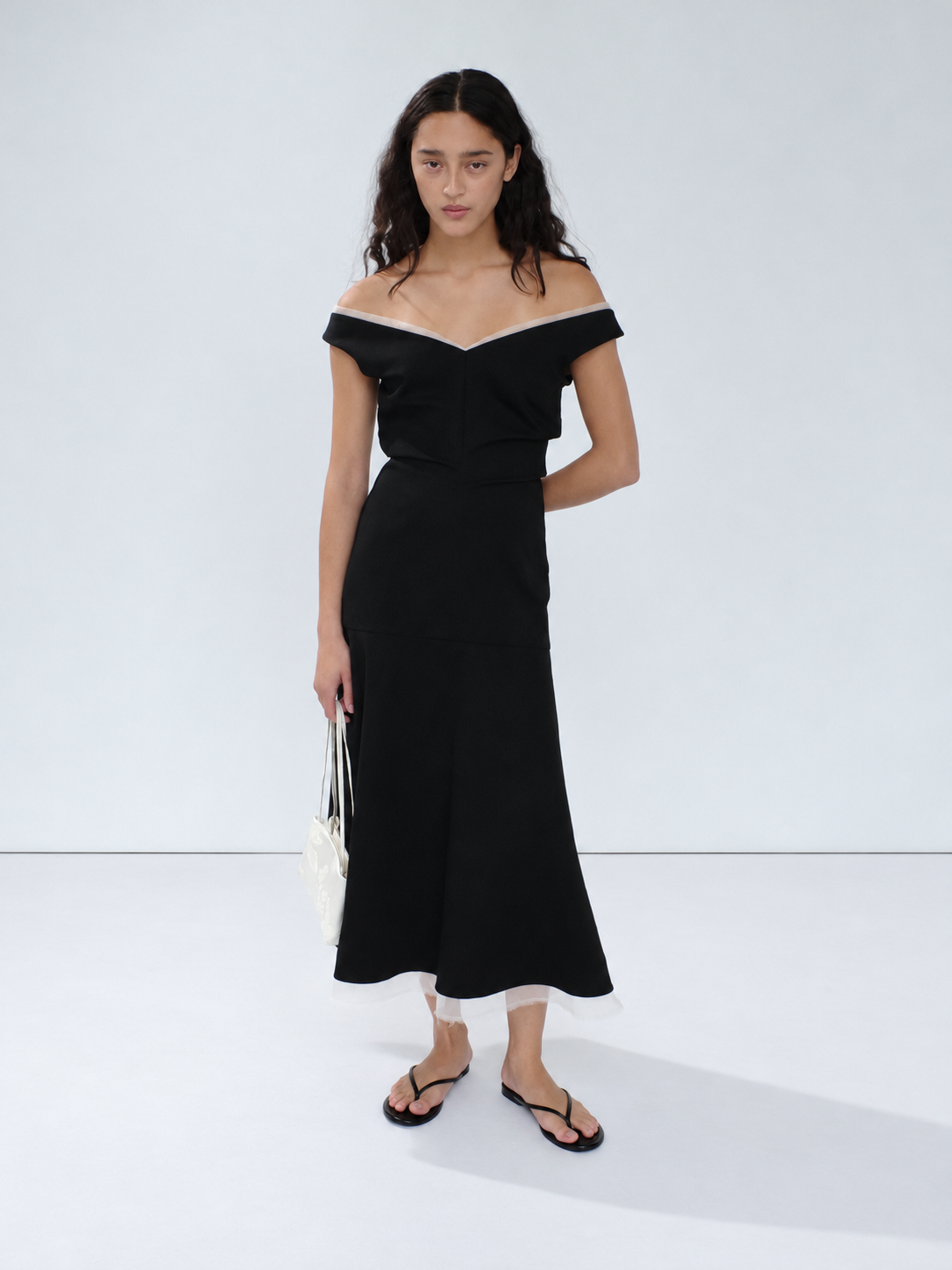 Compact Cotton Off Shoulder Dress - Black