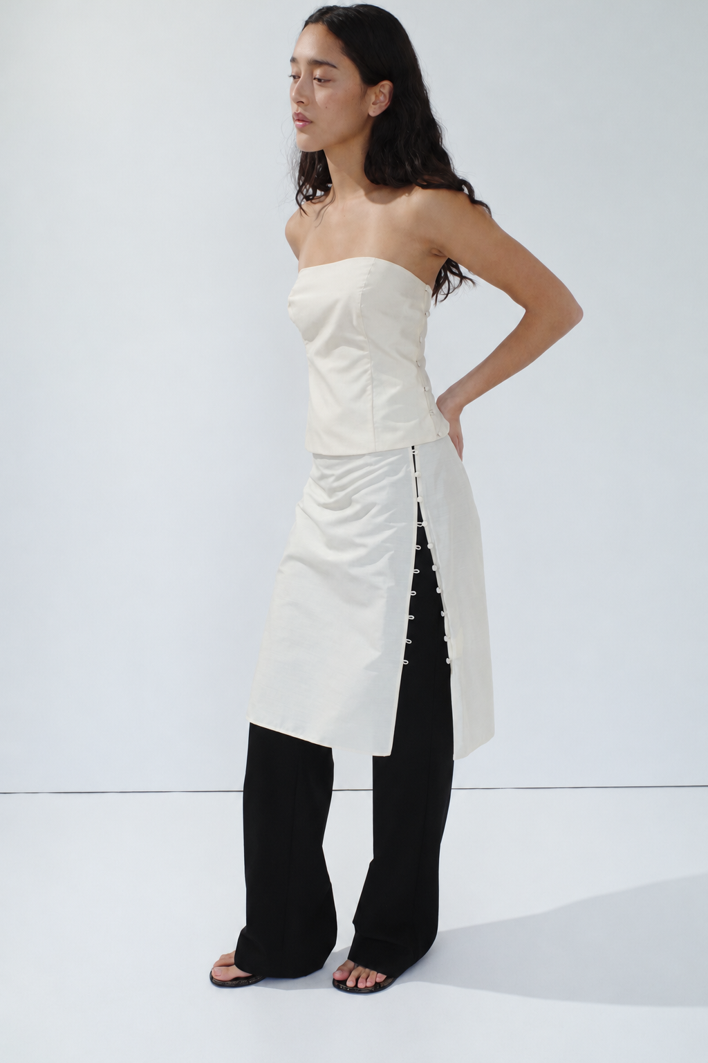 Raw Silk Pencil Skirt - Cloud Cream
