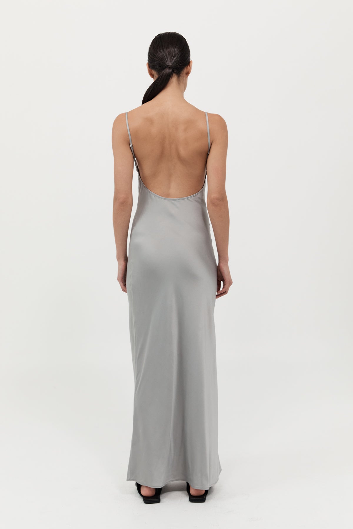 Silver Low-Back Slip Dress