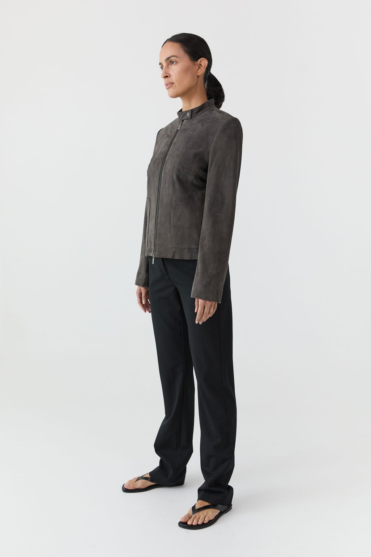Suede Moto Jacket - Steel