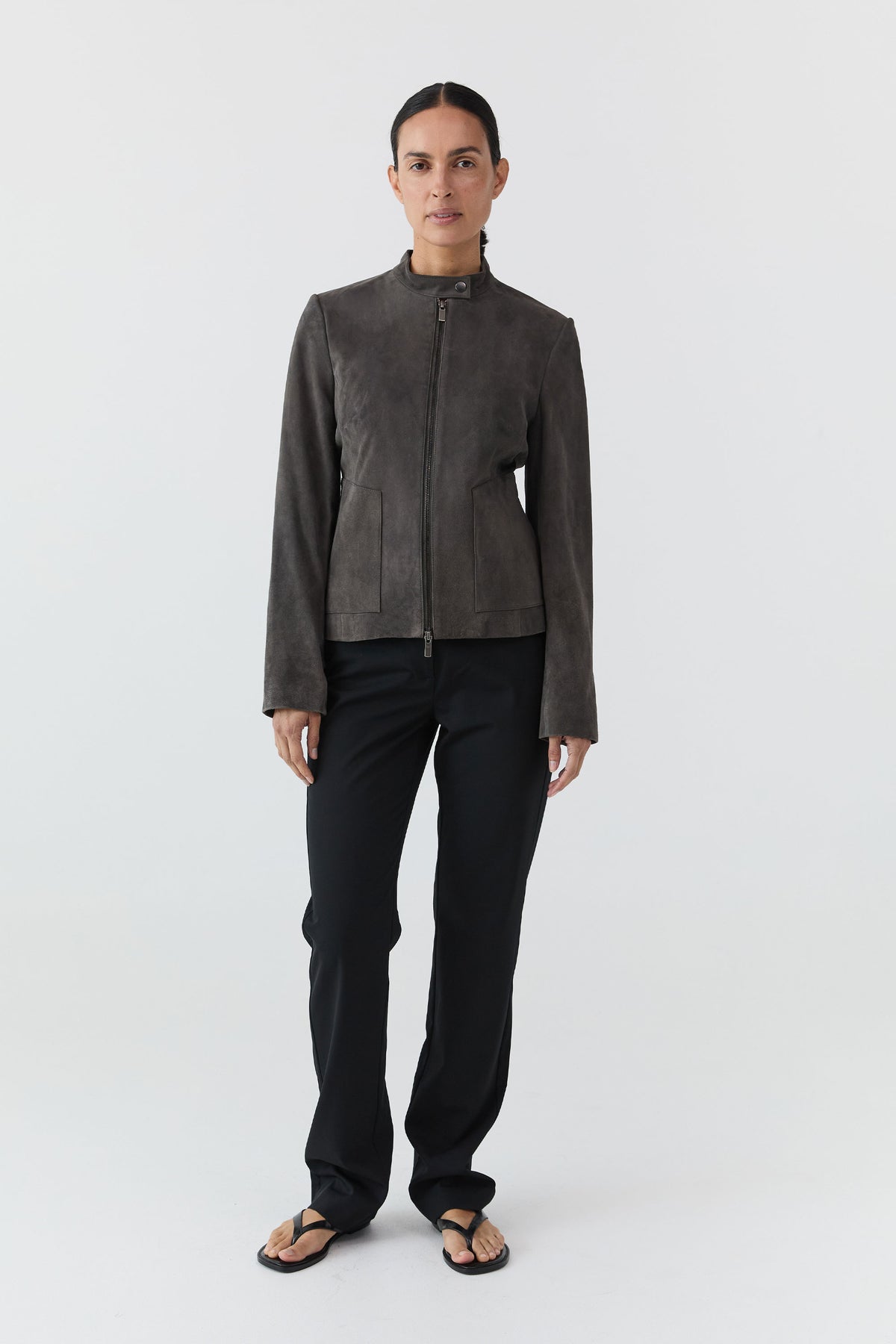 Suede Moto Jacket - Steel