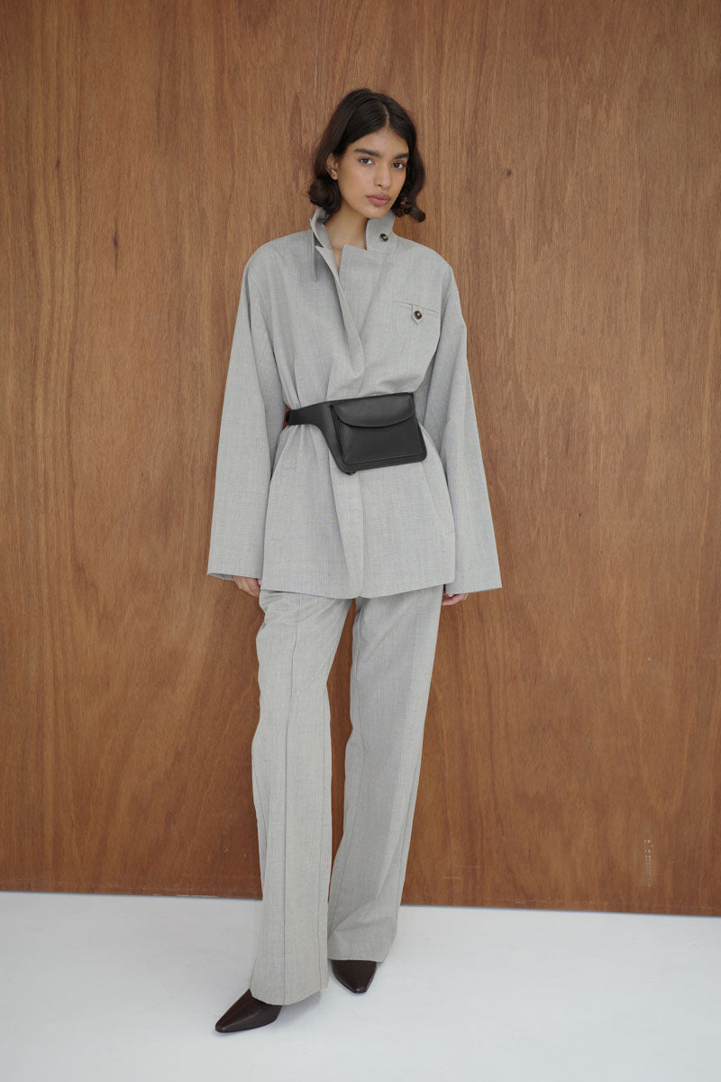 Drawstring Waist Blazer - Pebble Melange