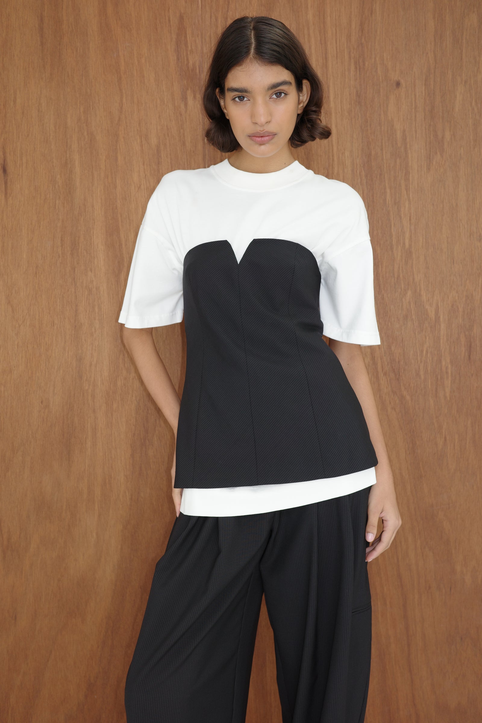 Wool Pinstripe Strapless Bodice - Fine Pinstripe