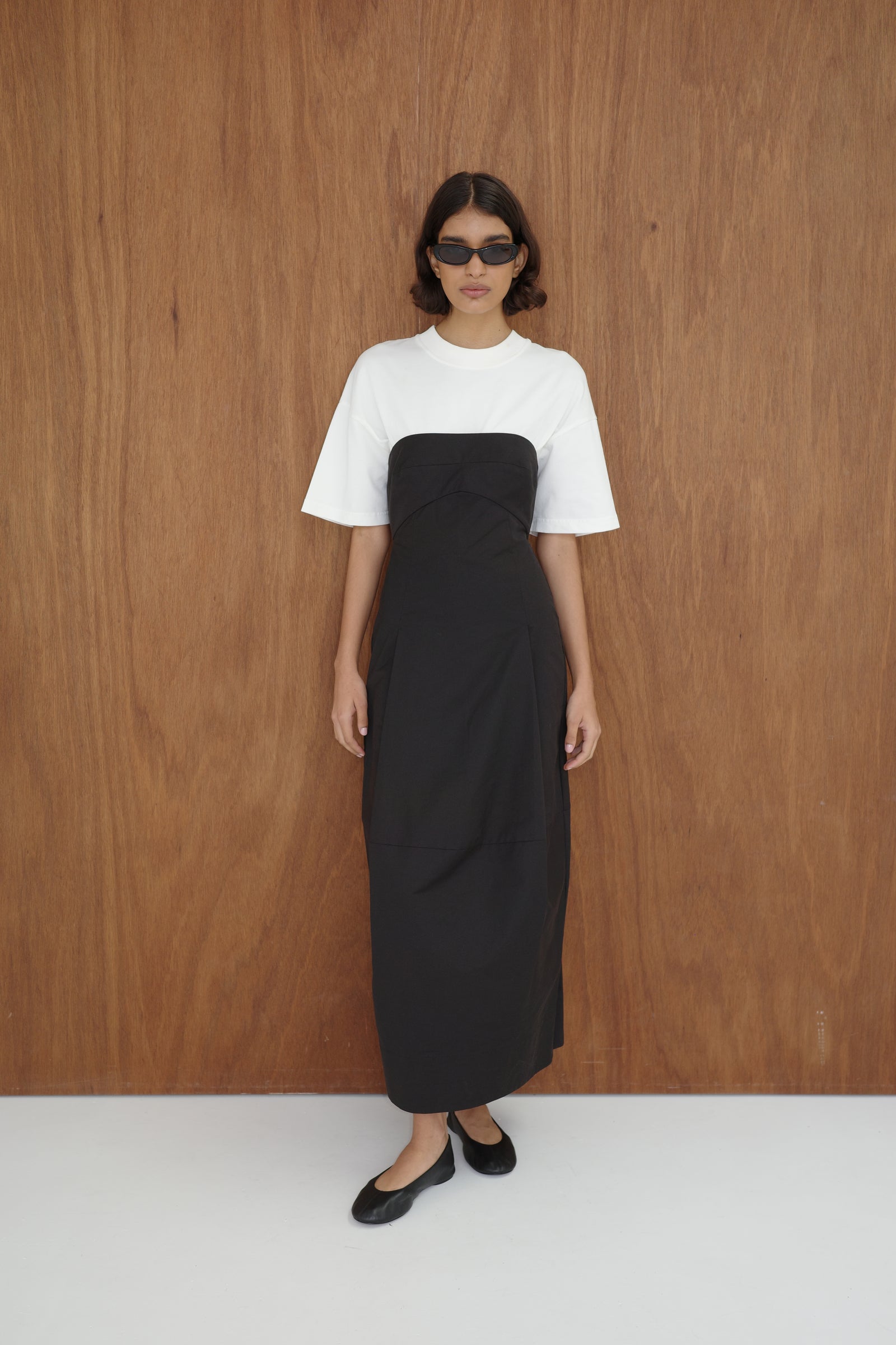 Canvas Pleat Cocoon Dress - Black