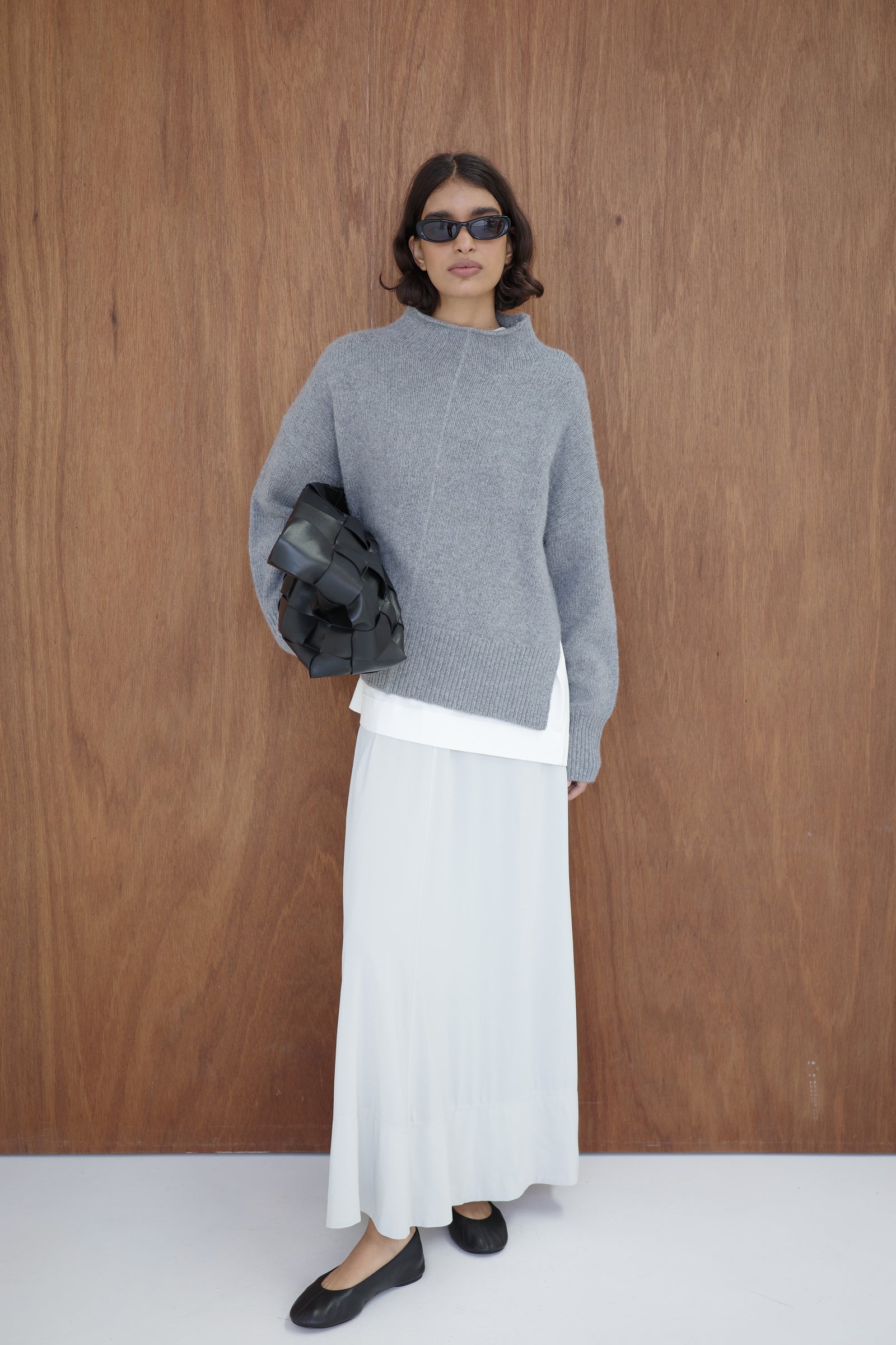 Wool Blend Mock Neck Sweater - Concrete