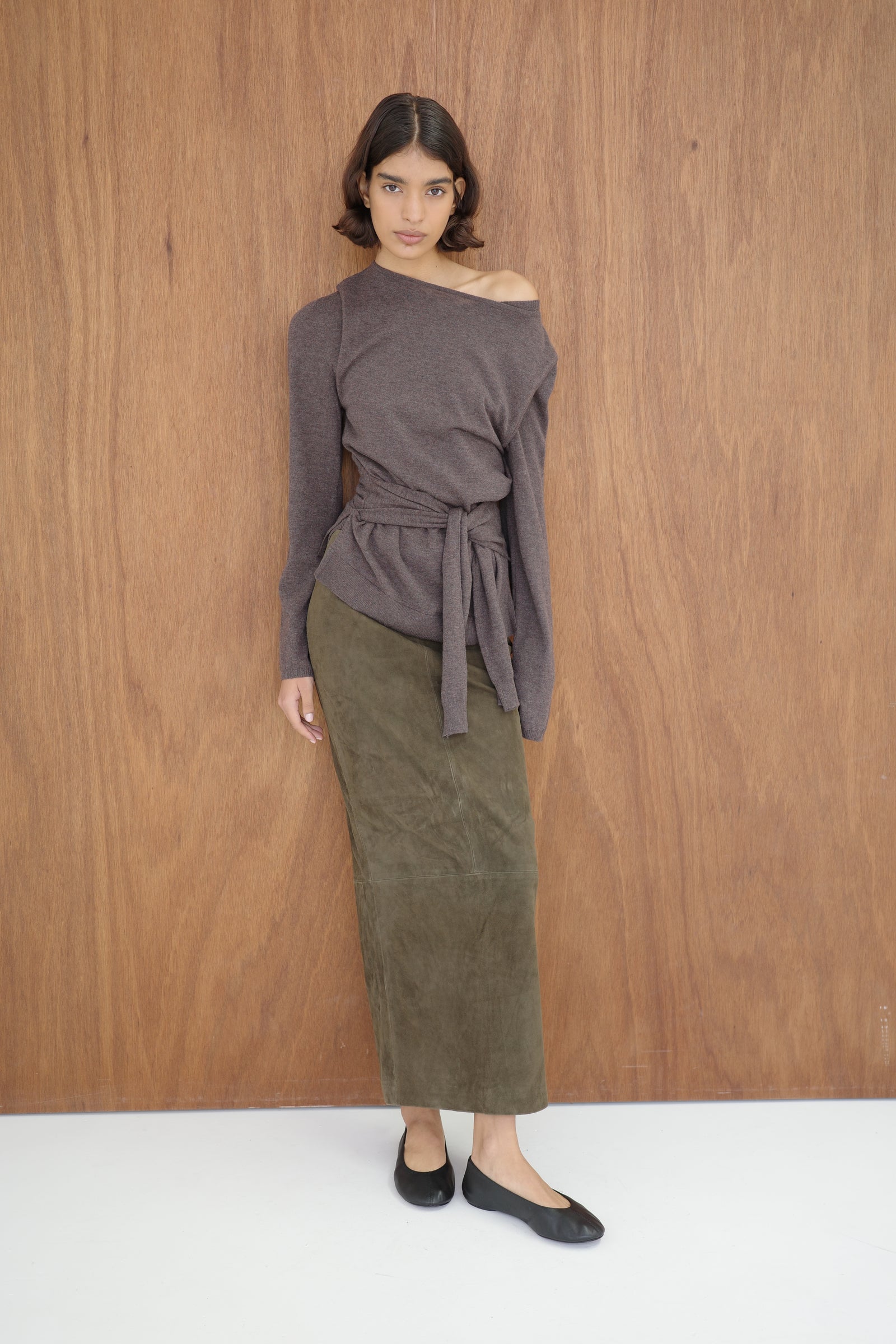Fine Merino Tie Waist Top - Mulch