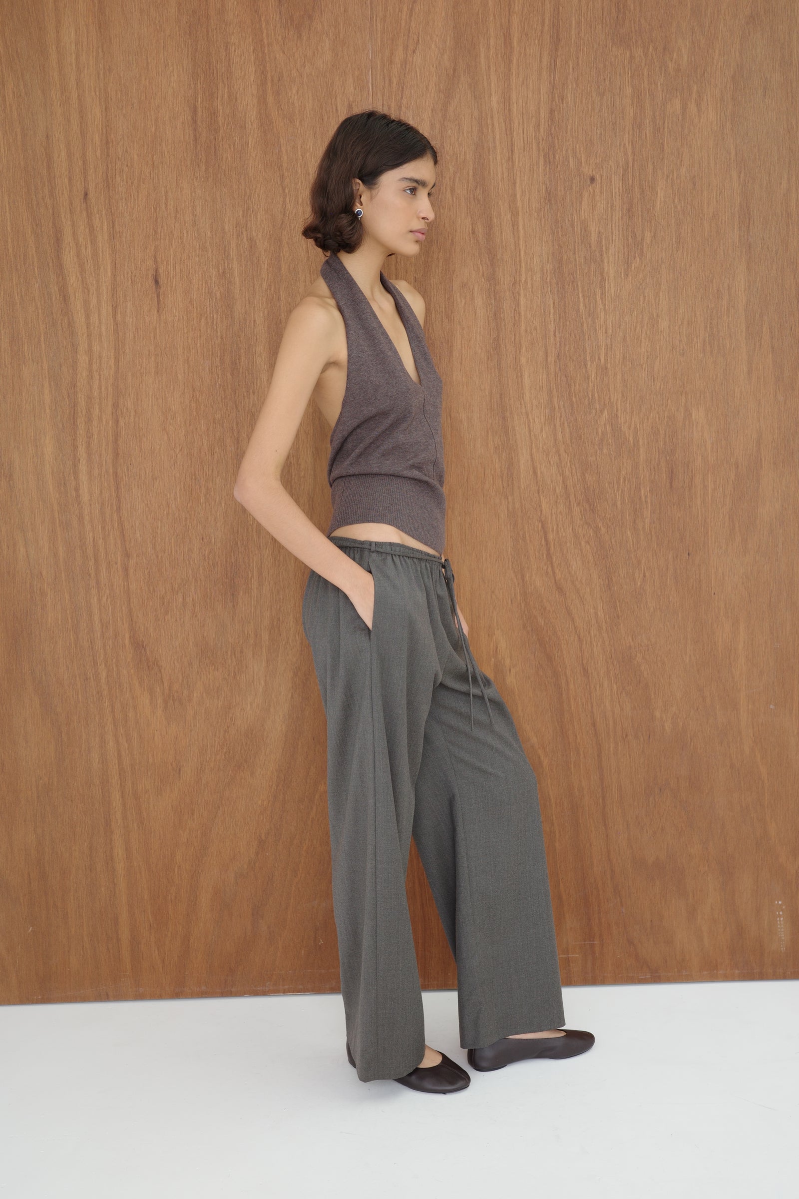 Fine Merino Halter Top - Mulch