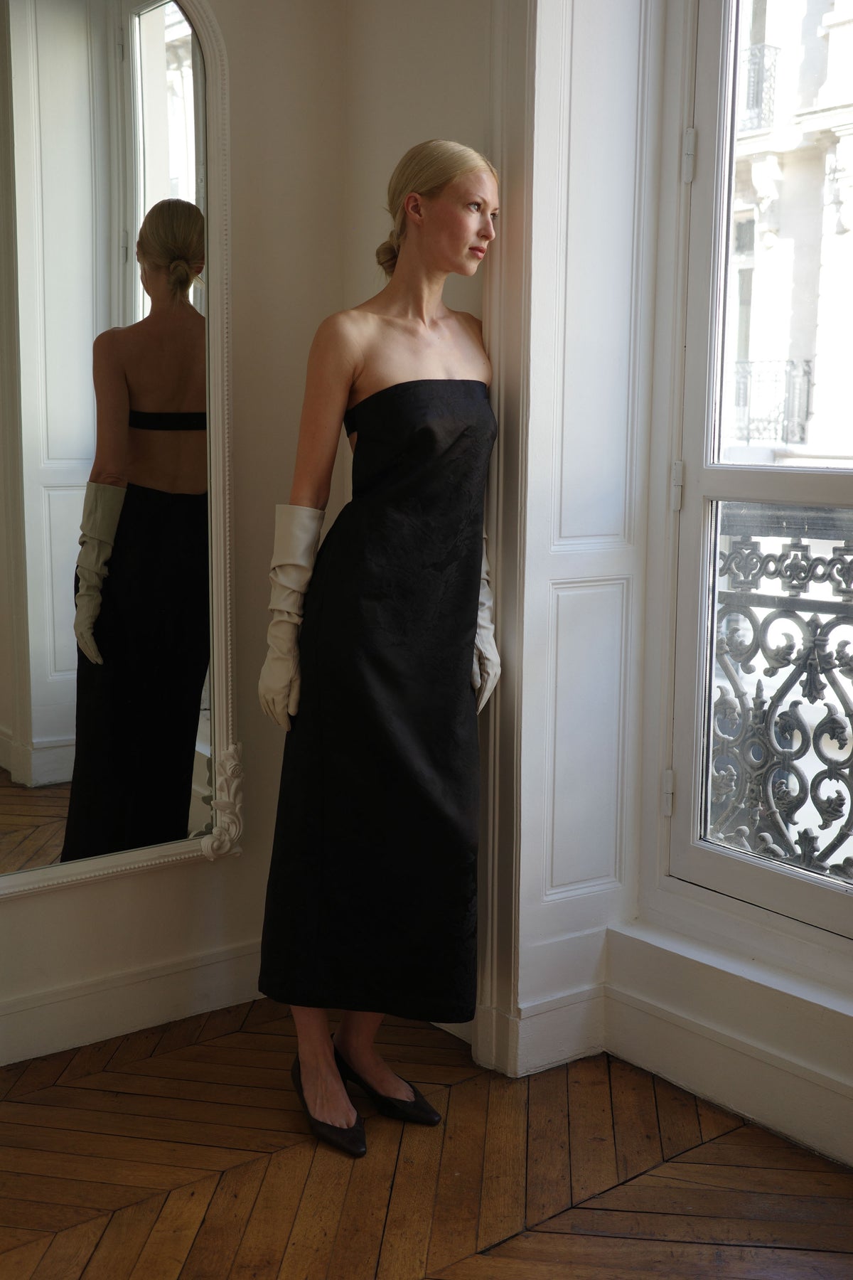 Silk Wool Jacquard Strapless Dress - Black