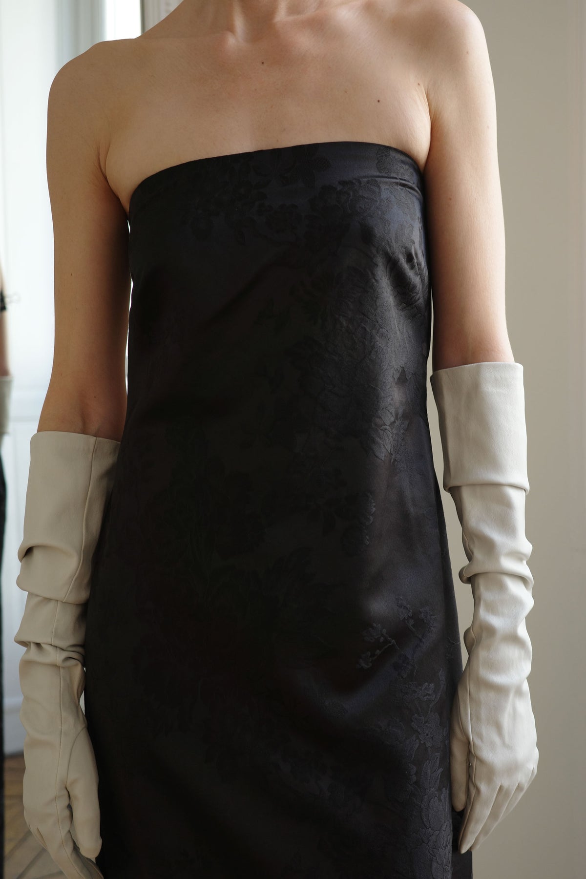 Silk Wool Jacquard Strapless Dress - Black